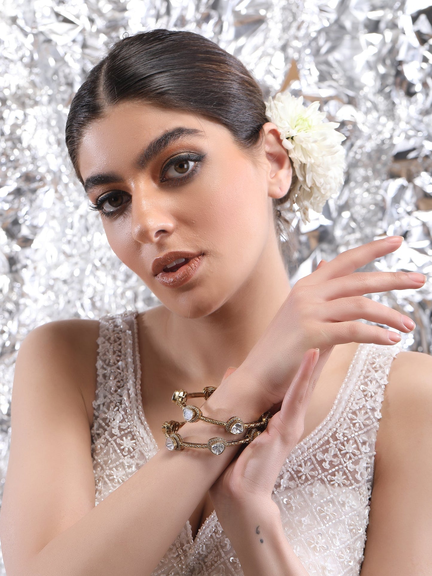 Moissanite Gold - Tone Bracelet Set - Auraa Trends - Bracelet - # - Auraa Trends - Moissanite Gold - Tone Bracelet Set