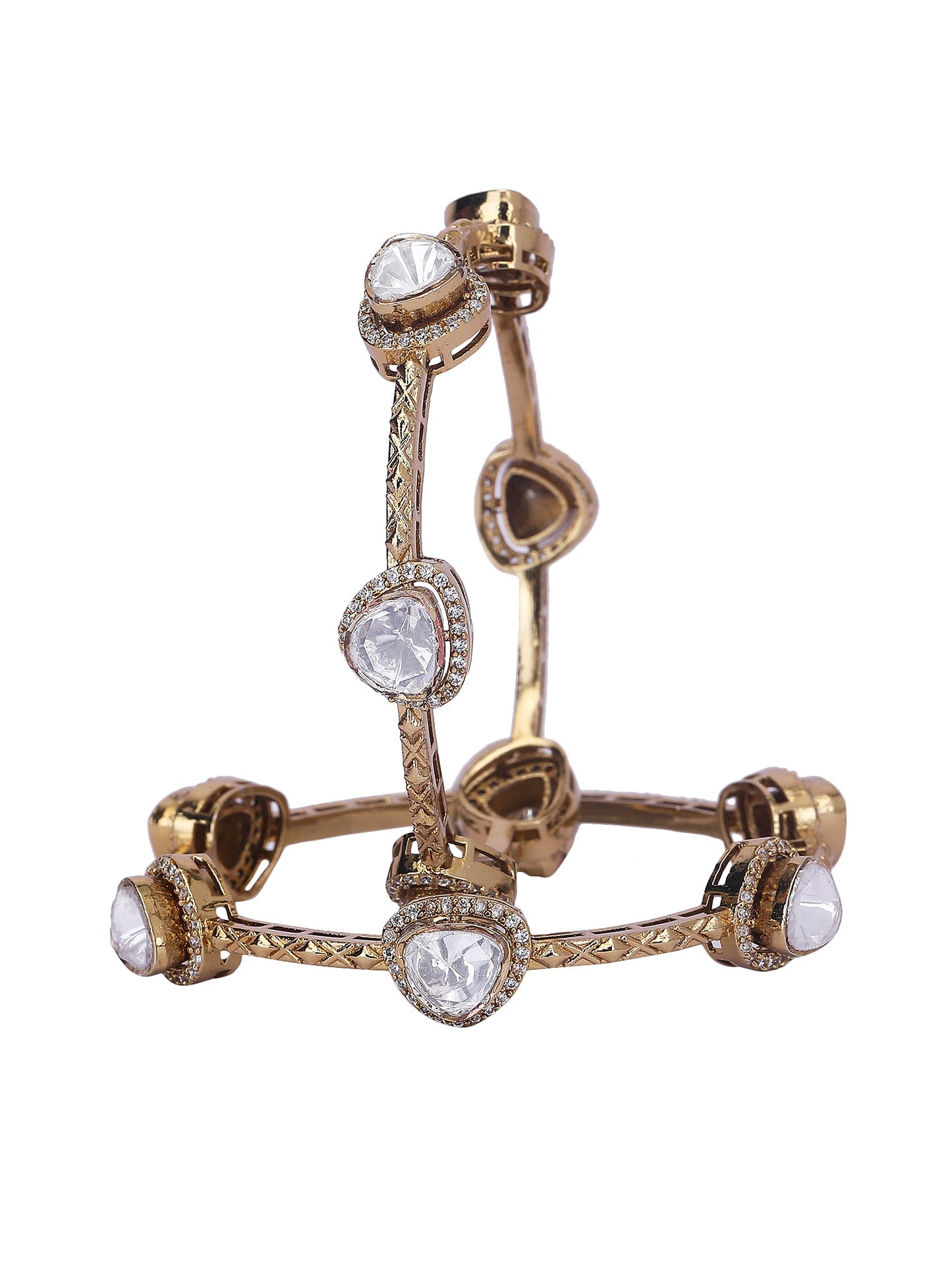 Moissanite Gold - Tone Bracelet Set - Auraa Trends - Bracelet - # - Auraa Trends - Moissanite Gold - Tone Bracelet Set