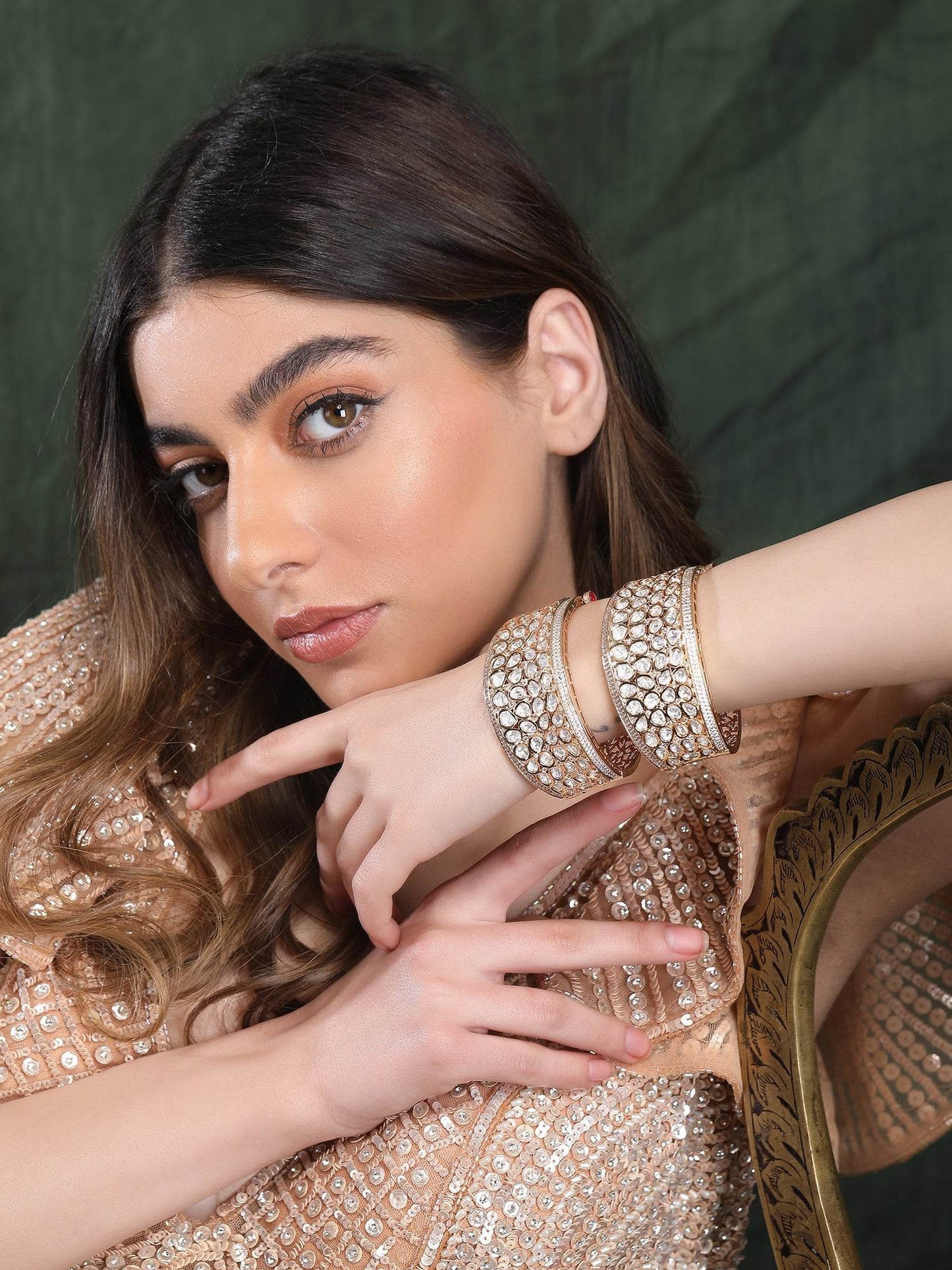 Moissanite Gold-Tone Cuff Bracelet - Auraa Trends