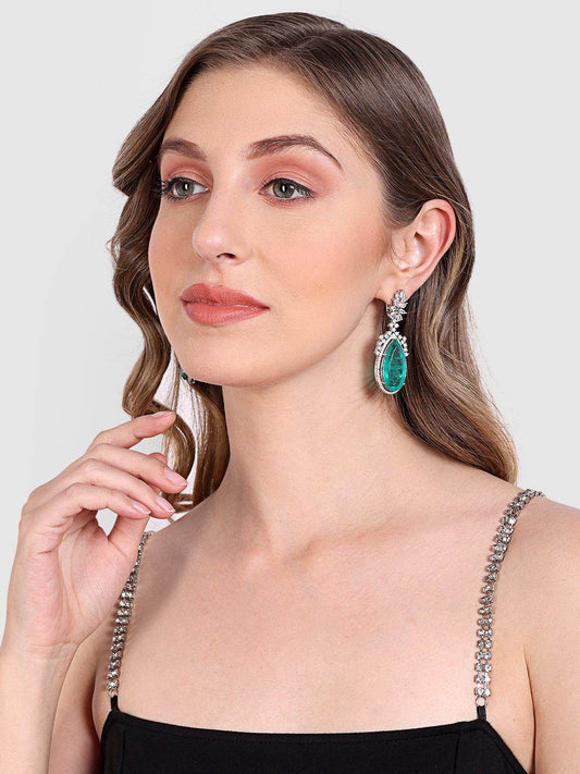 Moissanite & Green Stone Drop Earrings - Auraa Trends