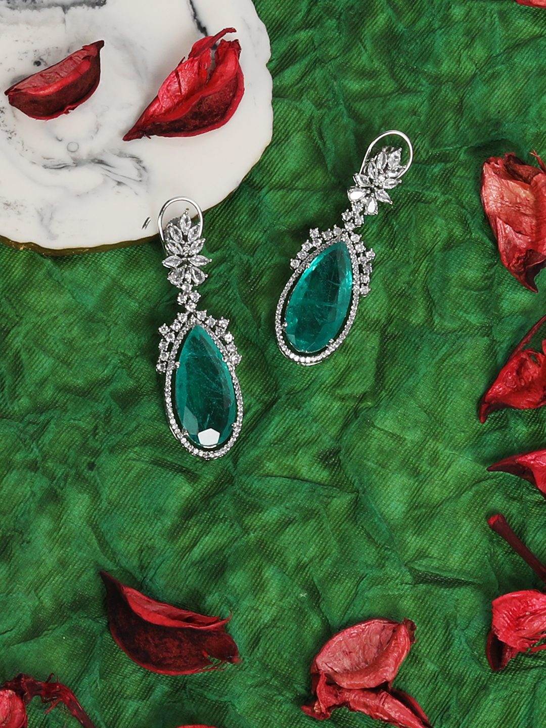Moissanite & Green Stone Drop Earrings - Auraa Trends