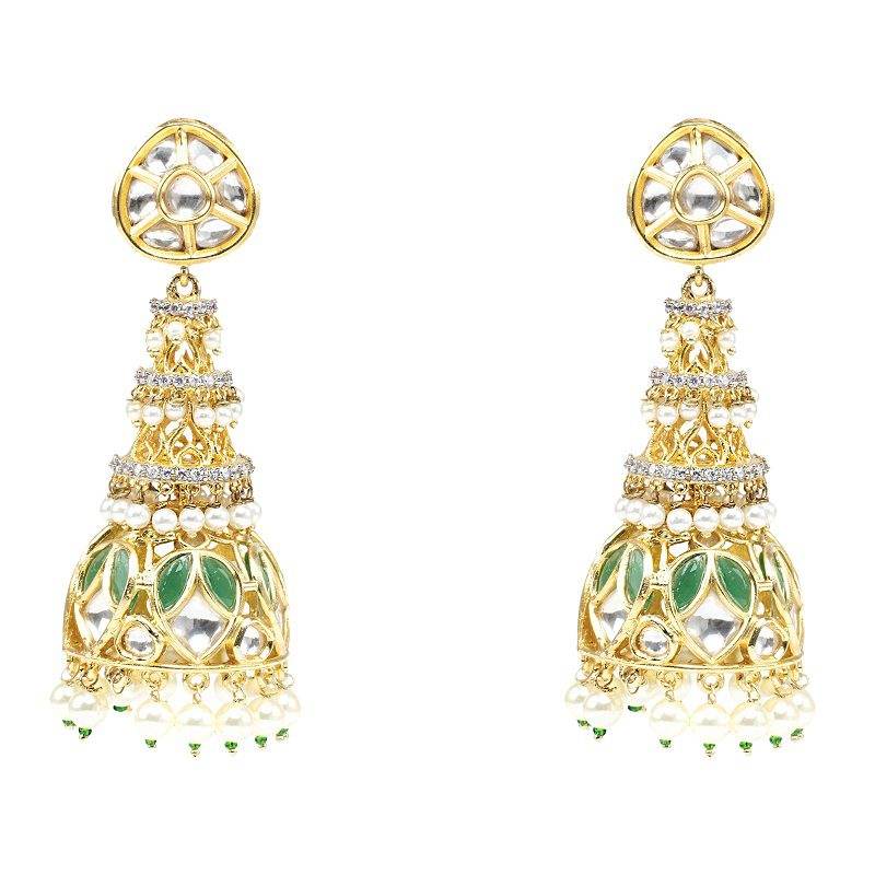 Moissanite Kundan Jhumka Earrings – Traditional Festive Jewelry - Auraa Trends