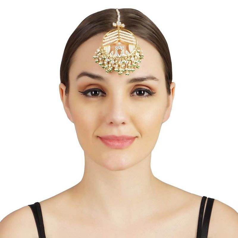 Moissanite Kundan Maangtikka – Gold-Plated Bridal Headpiece - Auraa Trends