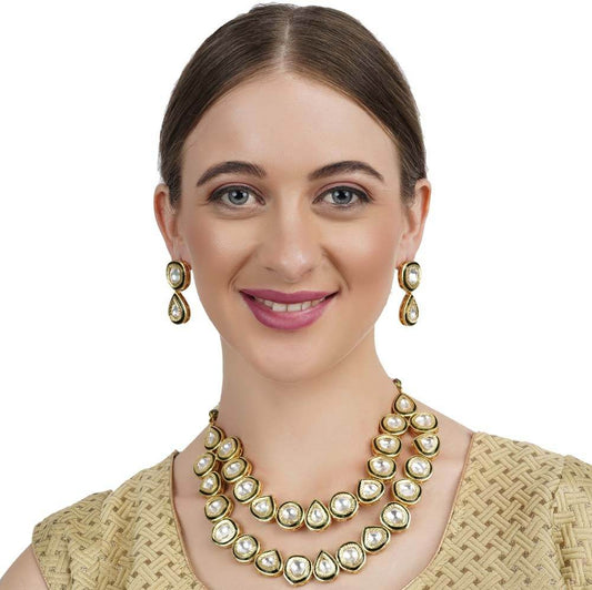 Moissanite Kundan Necklace & Earring Set - Auraa Trends