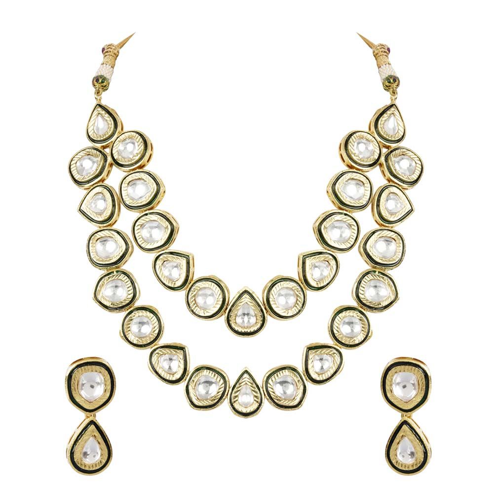Moissanite Kundan Necklace & Earring Set - Auraa Trends - Necklaces - Auraa Trends - Moissanite Kundan Necklace & Earring Set