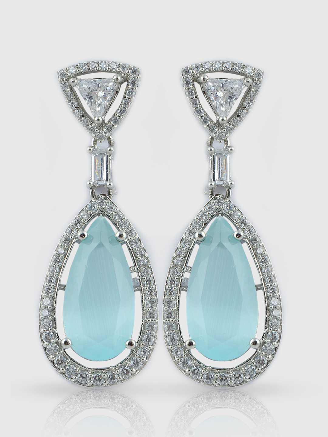 Moissanite Teardrop Drop Earrings with Aqua Blue Stone - Auraa Trends - Drop - Moissanite Teardrop Drop Earrings with Aqua
