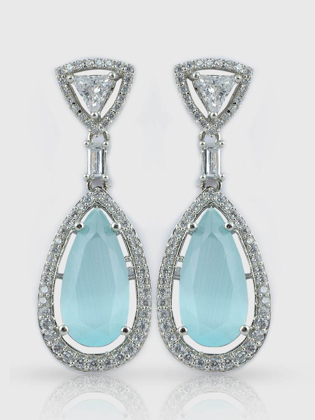 Moissanite Teardrop Drop Earrings with Aqua Blue Stone - Auraa Trends