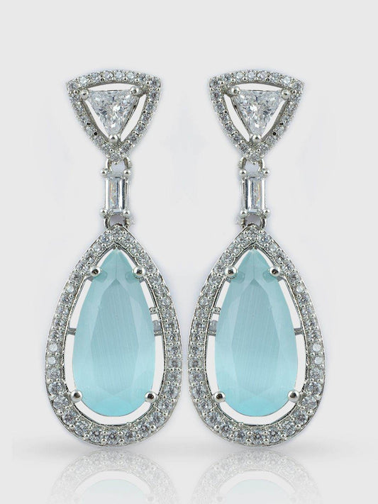 Moissanite Teardrop Drop Earrings with Aqua Blue Stone - Auraa Trends
