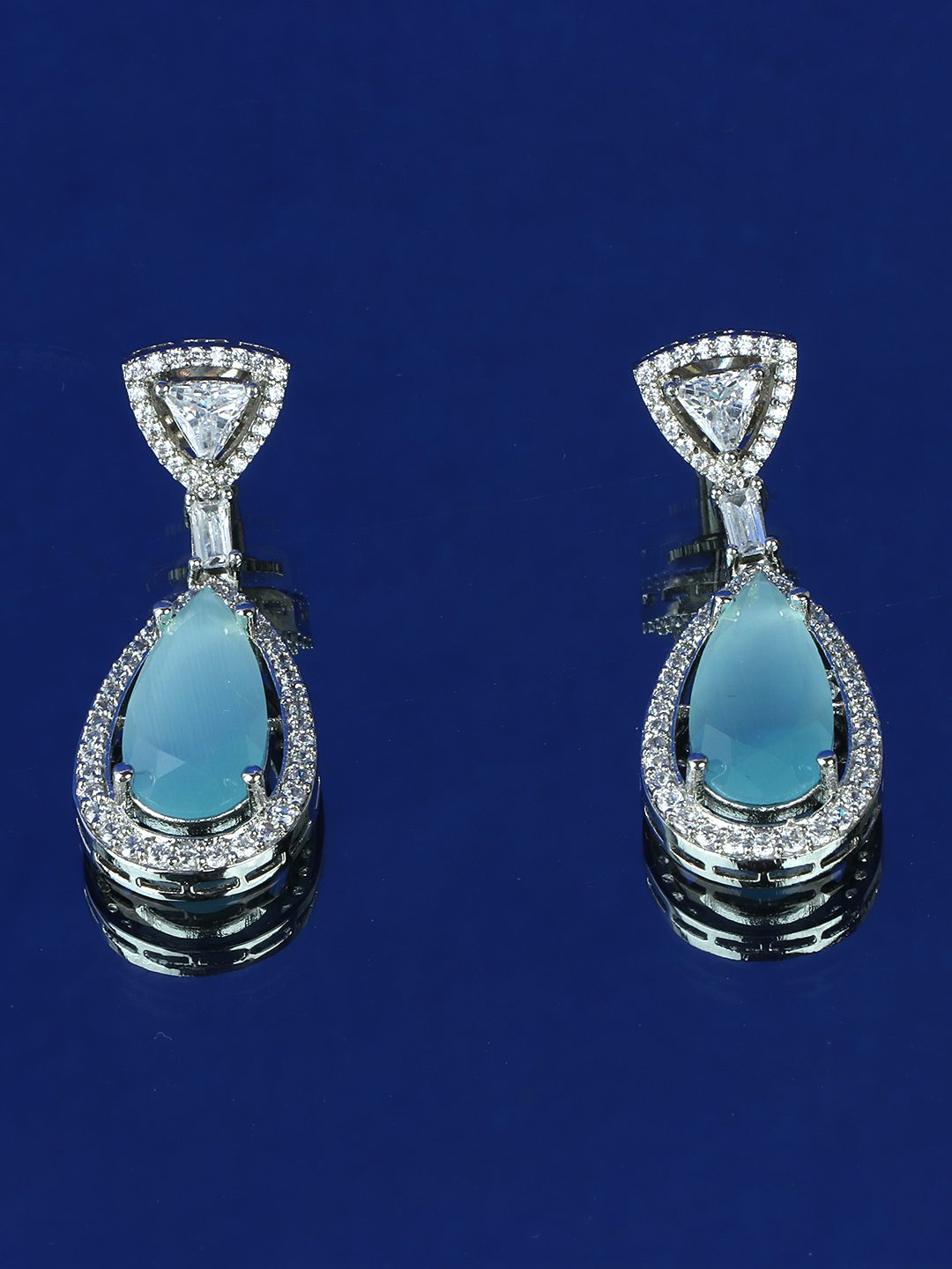 Moissanite Teardrop Drop Earrings with Aqua Blue Stone - Auraa Trends - Drop - Moissanite Teardrop Drop Earrings with Aqua