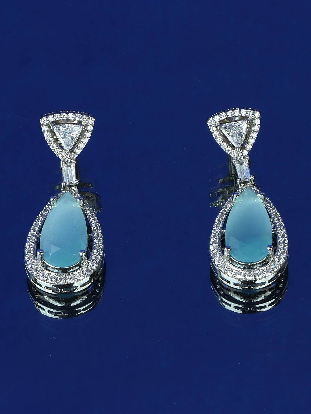 Moissanite Teardrop Drop Earrings with Aqua Blue Stone - Auraa Trends