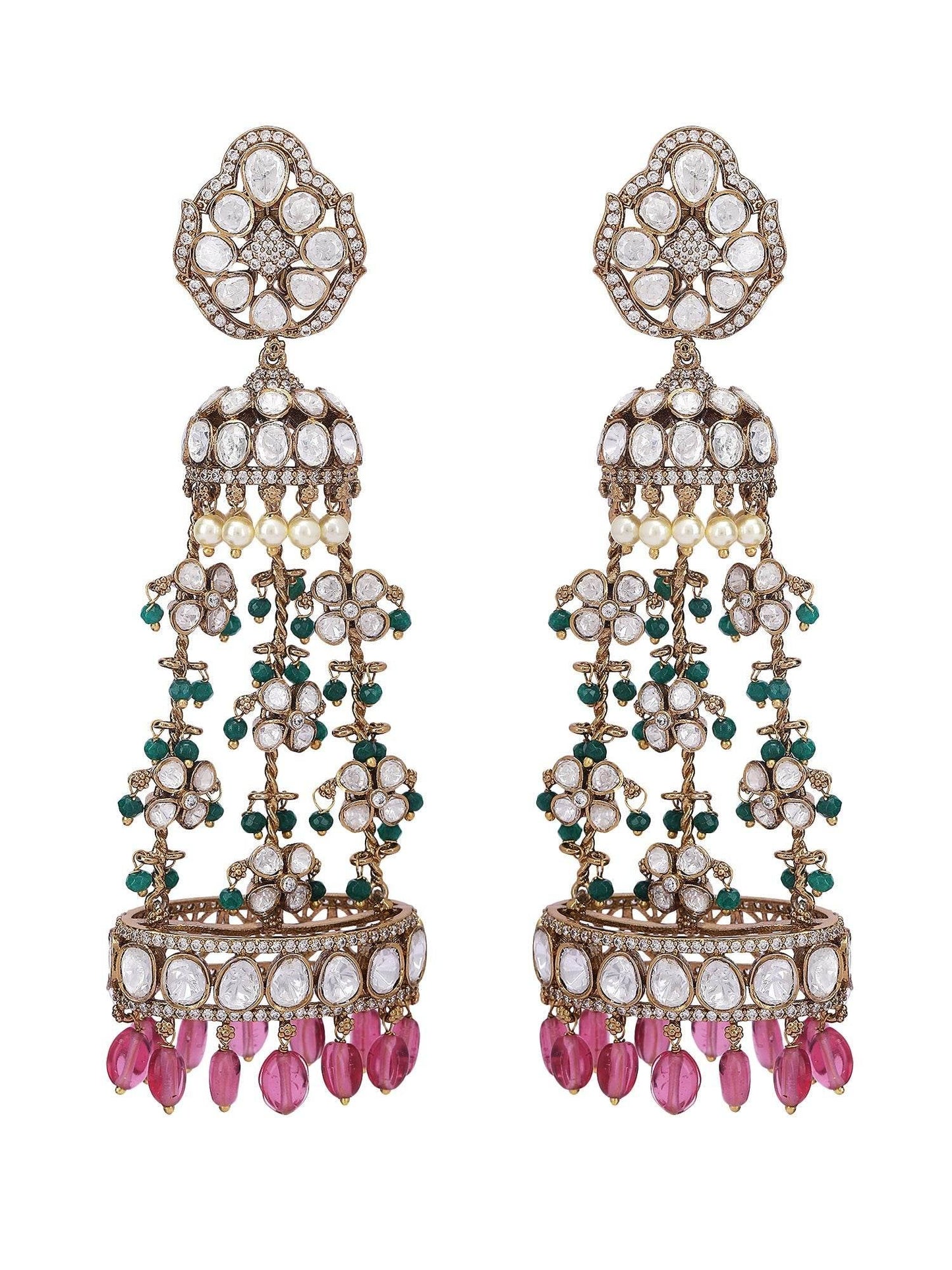 Multi Coloured Polki Jhumka Earrings - Auraa Trends