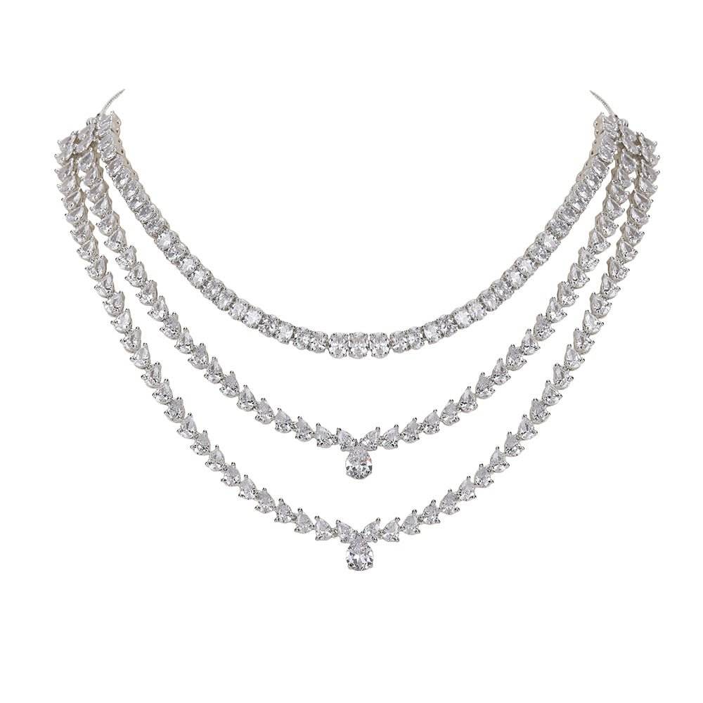 multi-layer diamond necklace set - Auraa Trends