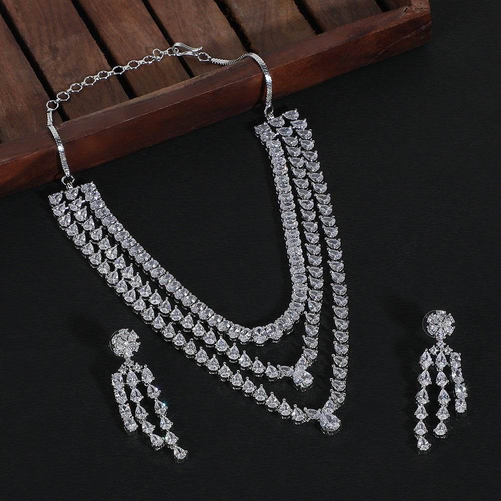 multi-layer diamond necklace set - Auraa Trends