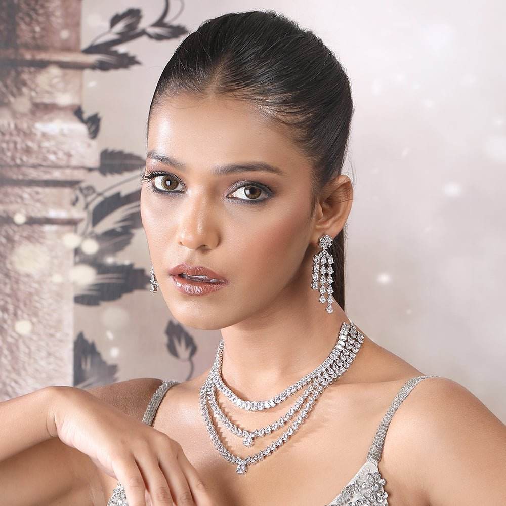 multi-layer diamond necklace set - Auraa Trends
