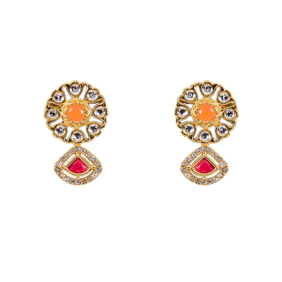 Multicolor Kundan Bridal Choker Necklace Set with Matching Earrings - Auraa Trends - Choker - Multicolor Kundan Bridal Choker