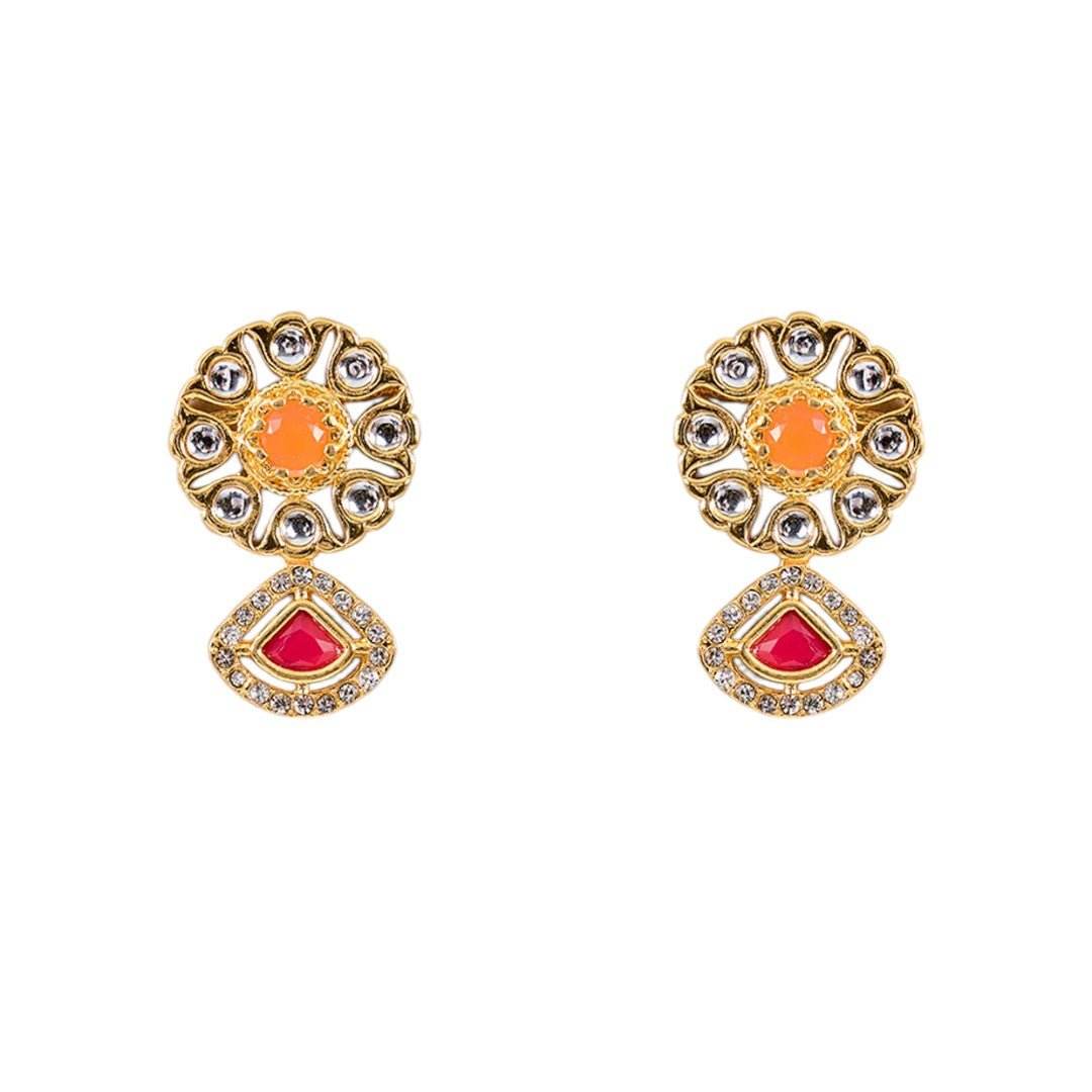 Multicolor Kundan Bridal Choker Necklace Set with Matching Earrings - Auraa Trends