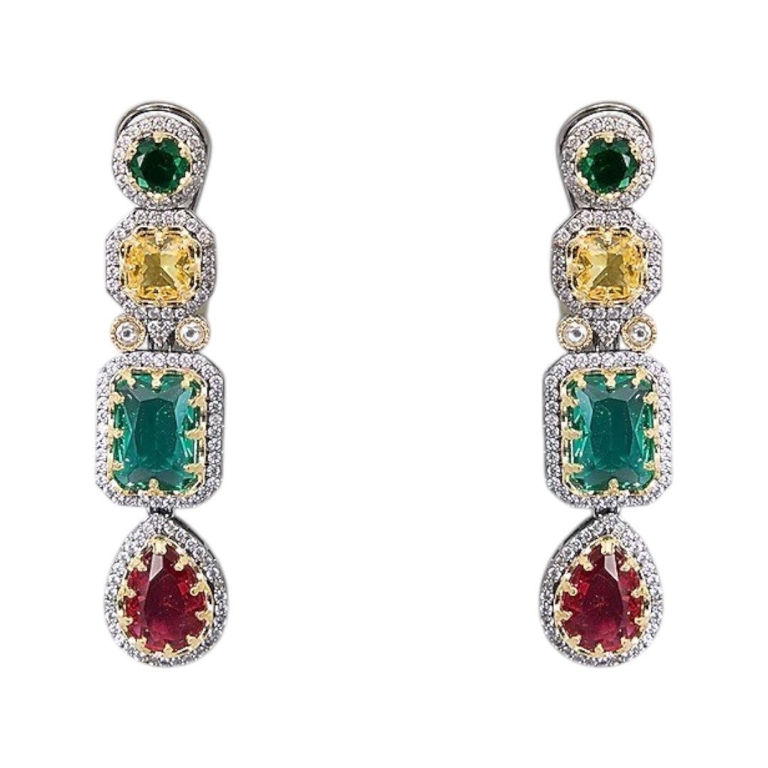 Multicolor Kundan Polki Choker Necklace Set with Matching Earrings for Women - Auraa Trends - Necklace Set - - Auraa Trends - "Model wearing multicolor kundan polki choker necklace set with matching earrings - Traditional Indian bridal jewelry"