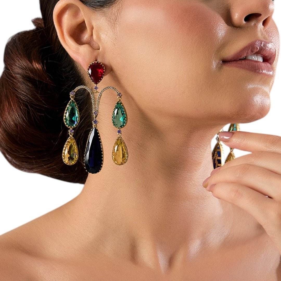 Multicolor Teardrop Dangler Earrings - Auraa Trends