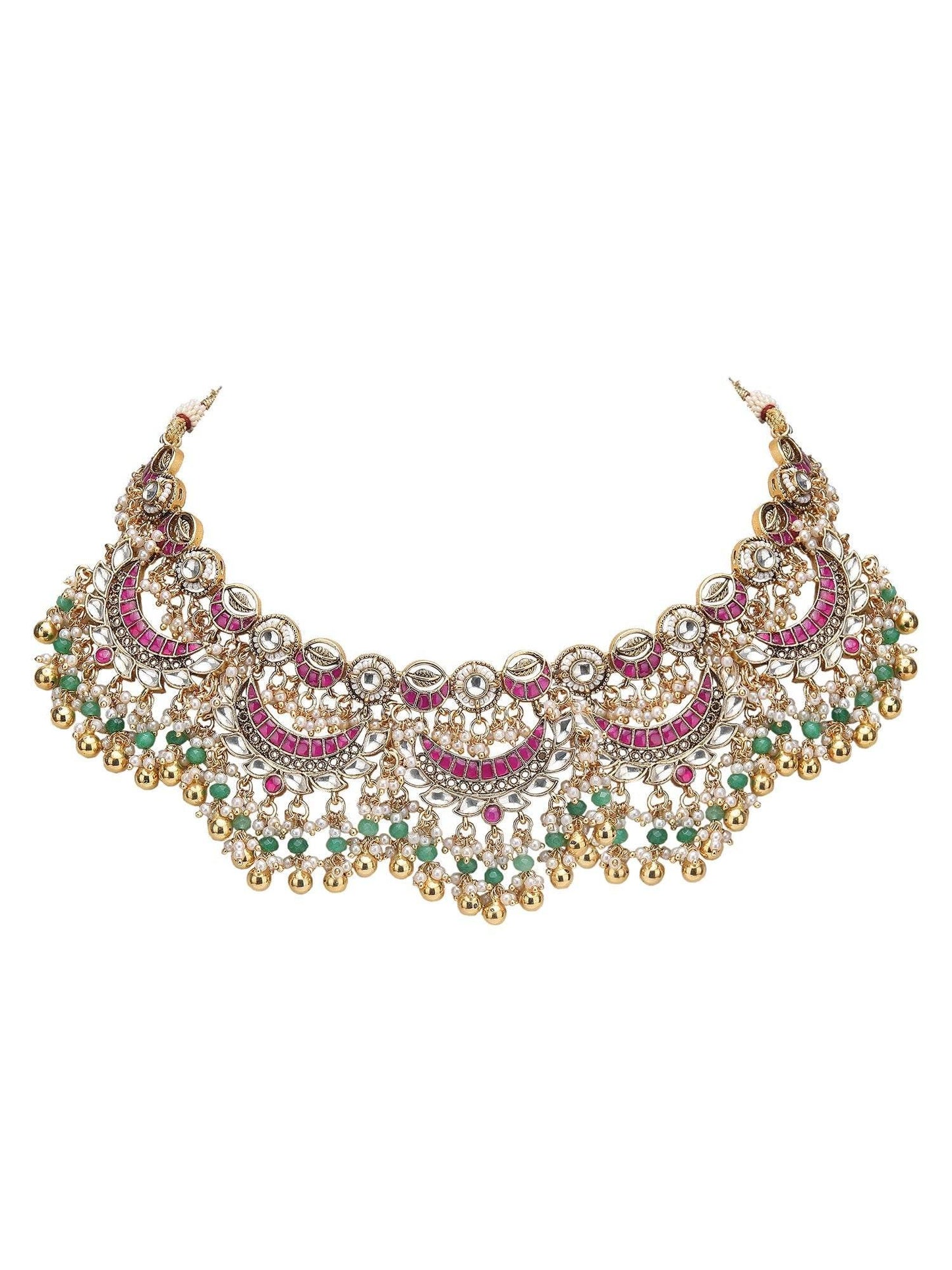 Multicolor Temple Crystal Necklace Set for Women - Auraa Trends