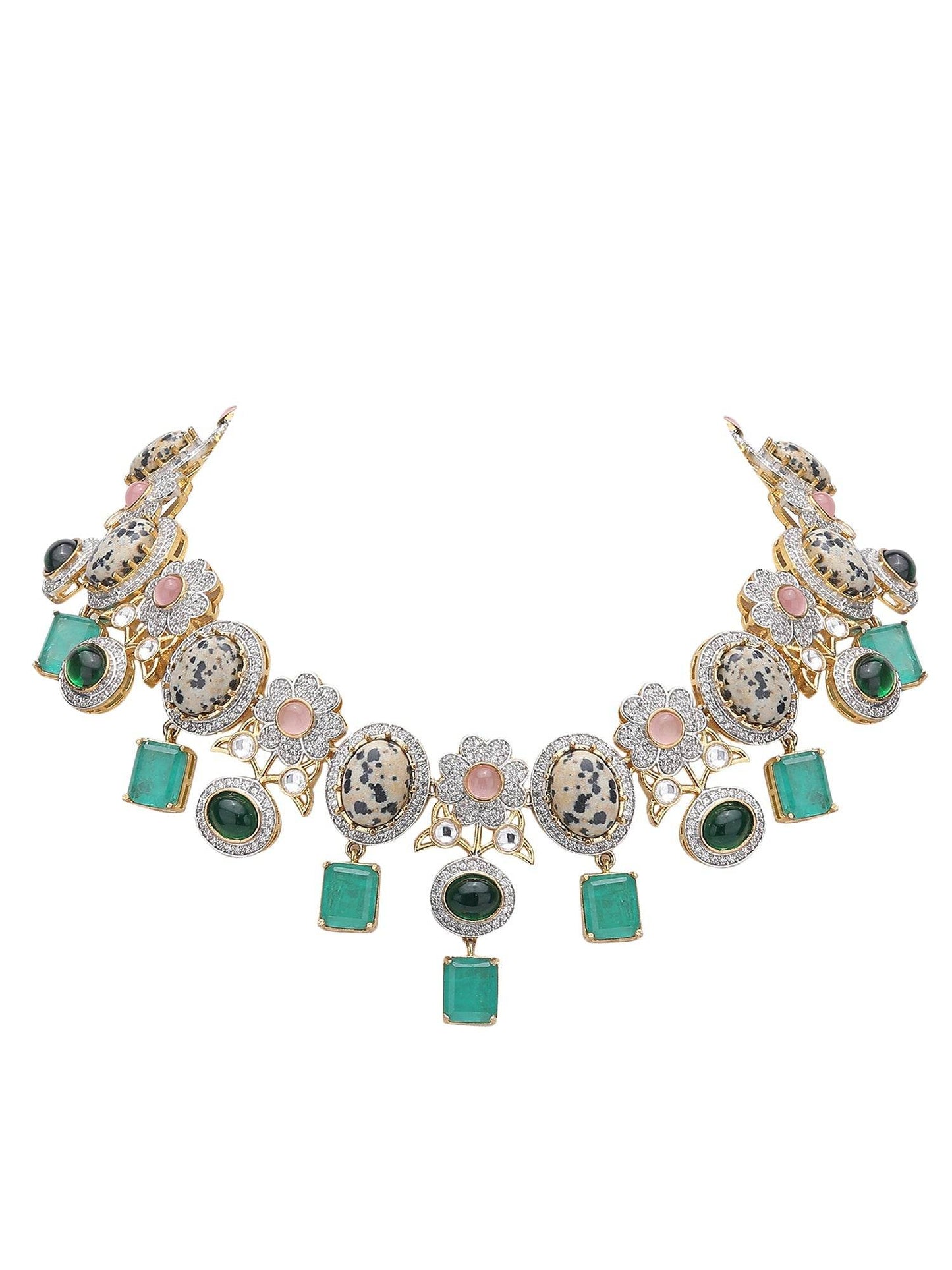 Multicolor Zircon-Styled Gold-Toned & White Gold Plated Handcrafted Necklace Set - Auraa Trends