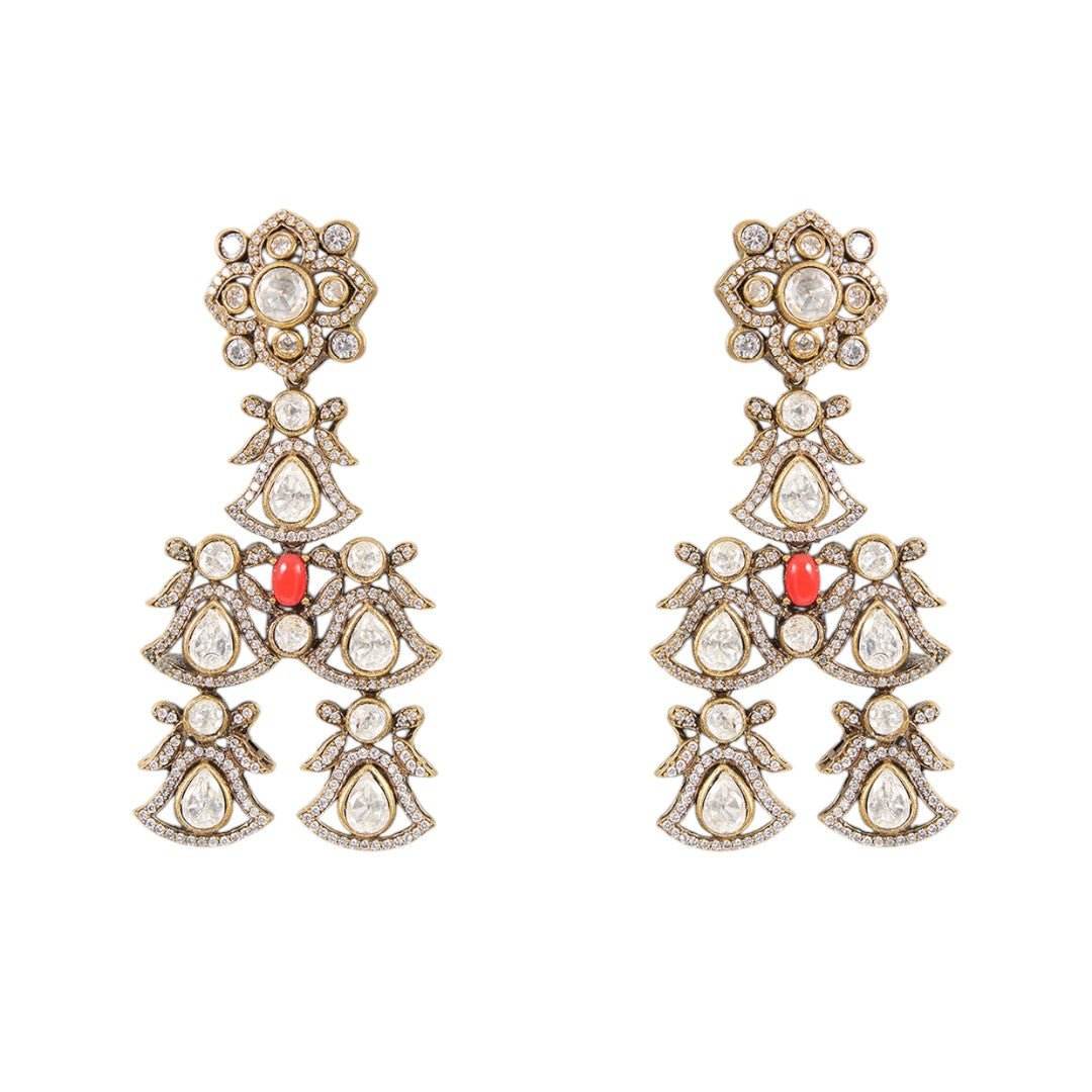 Multicoloured Heritage Polki Layered Necklace Set - Auraa Trends