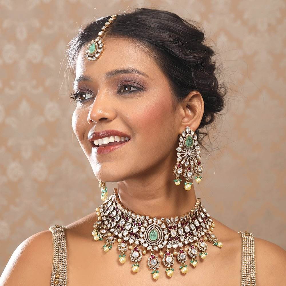 Necklace Earrings Maang Tikka Set For Woman And Girl - Auraa Trends