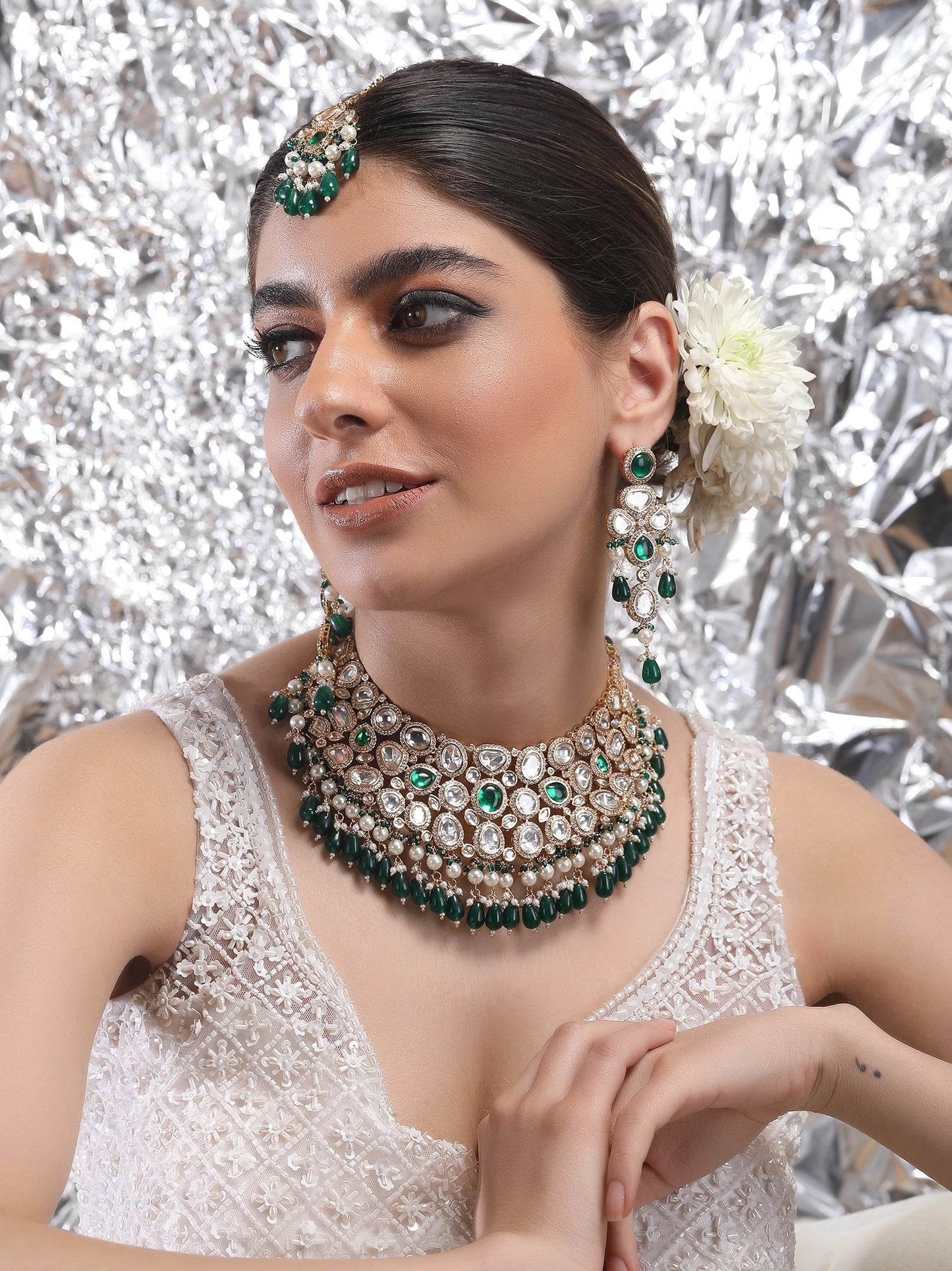 Necklace Set Green Polki Bridal For Woman - Auraa Trends