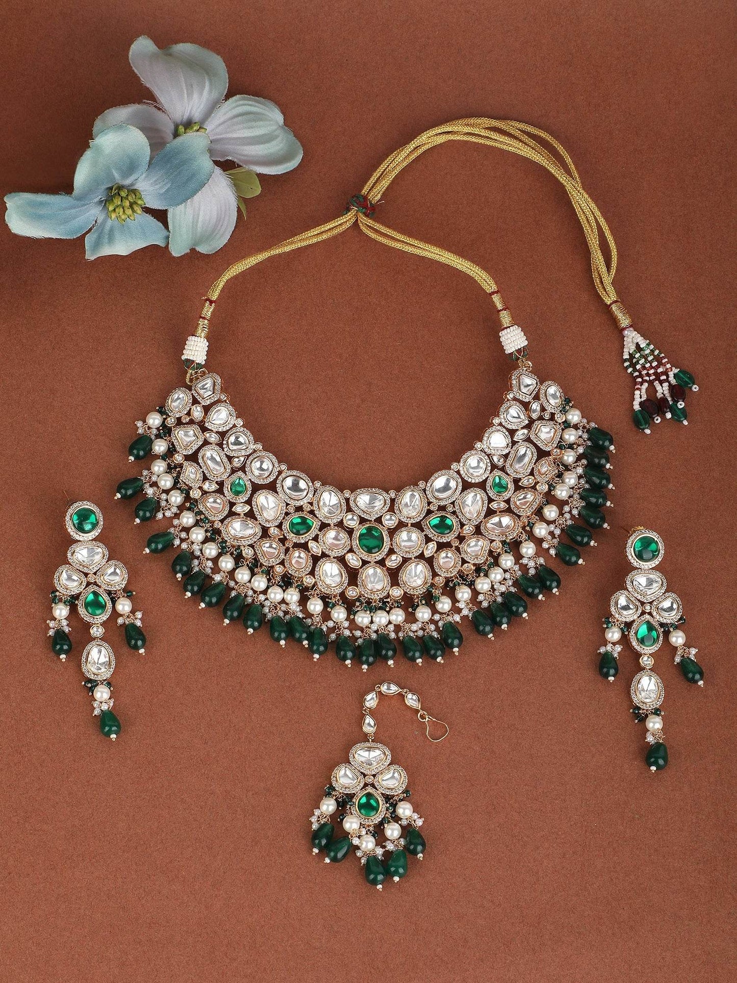 Necklace Set Green Polki Bridal For Woman - Auraa Trends