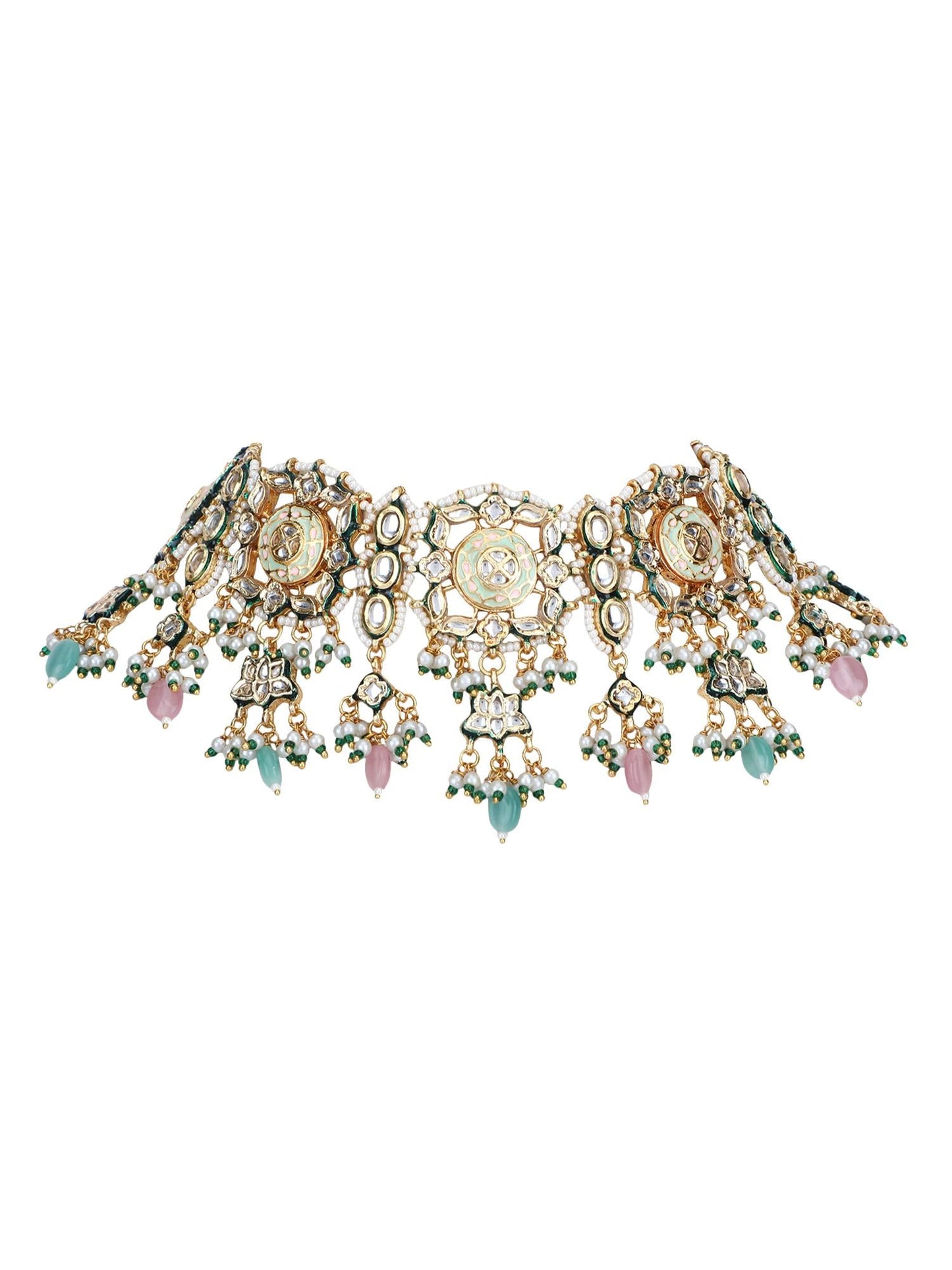 Necklace Set Radiant 22KT Gold Plated Kundan Pink - Auraa Trends - Necklaces - Necklace Set Radiant 22KT Gold Plated Kundan