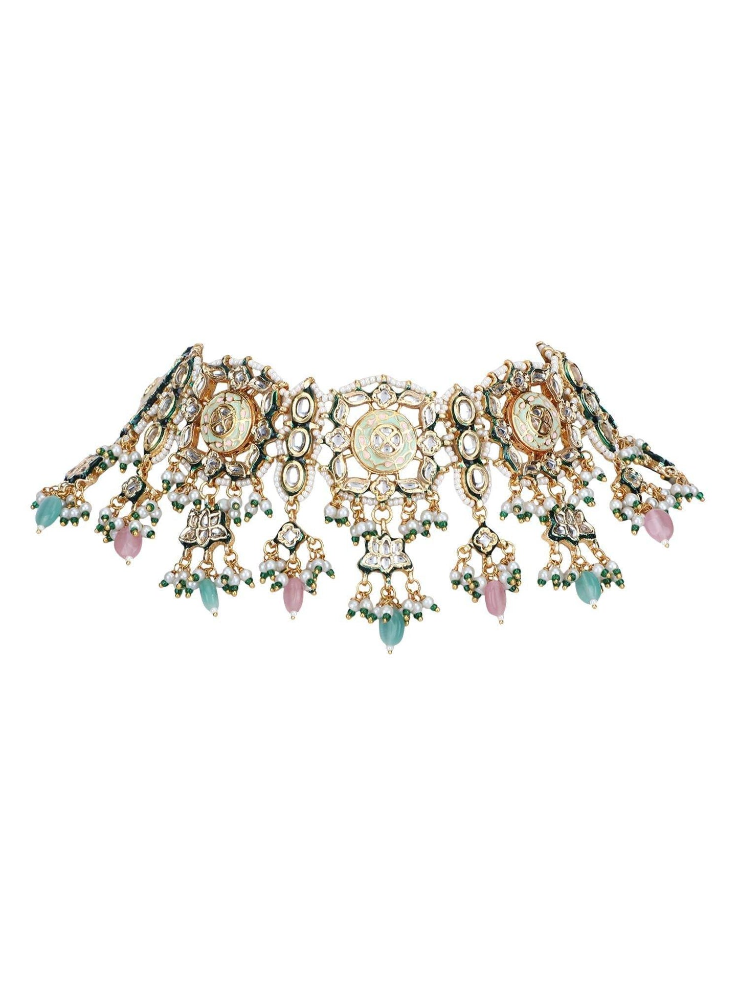 Necklace Set Radiant 22KT Gold Plated Kundan Pink - Auraa Trends