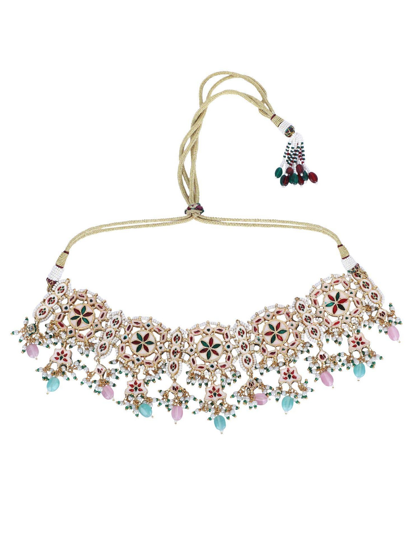 Necklace Set Radiant 22KT Gold Plated Kundan Pink - Auraa Trends