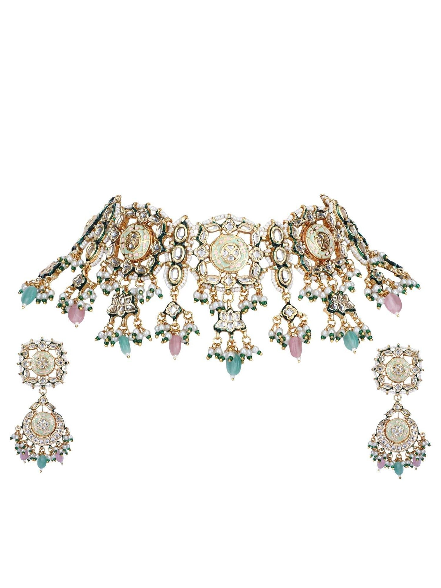 Necklace Set Radiant 22KT Gold Plated Kundan Pink - Auraa Trends