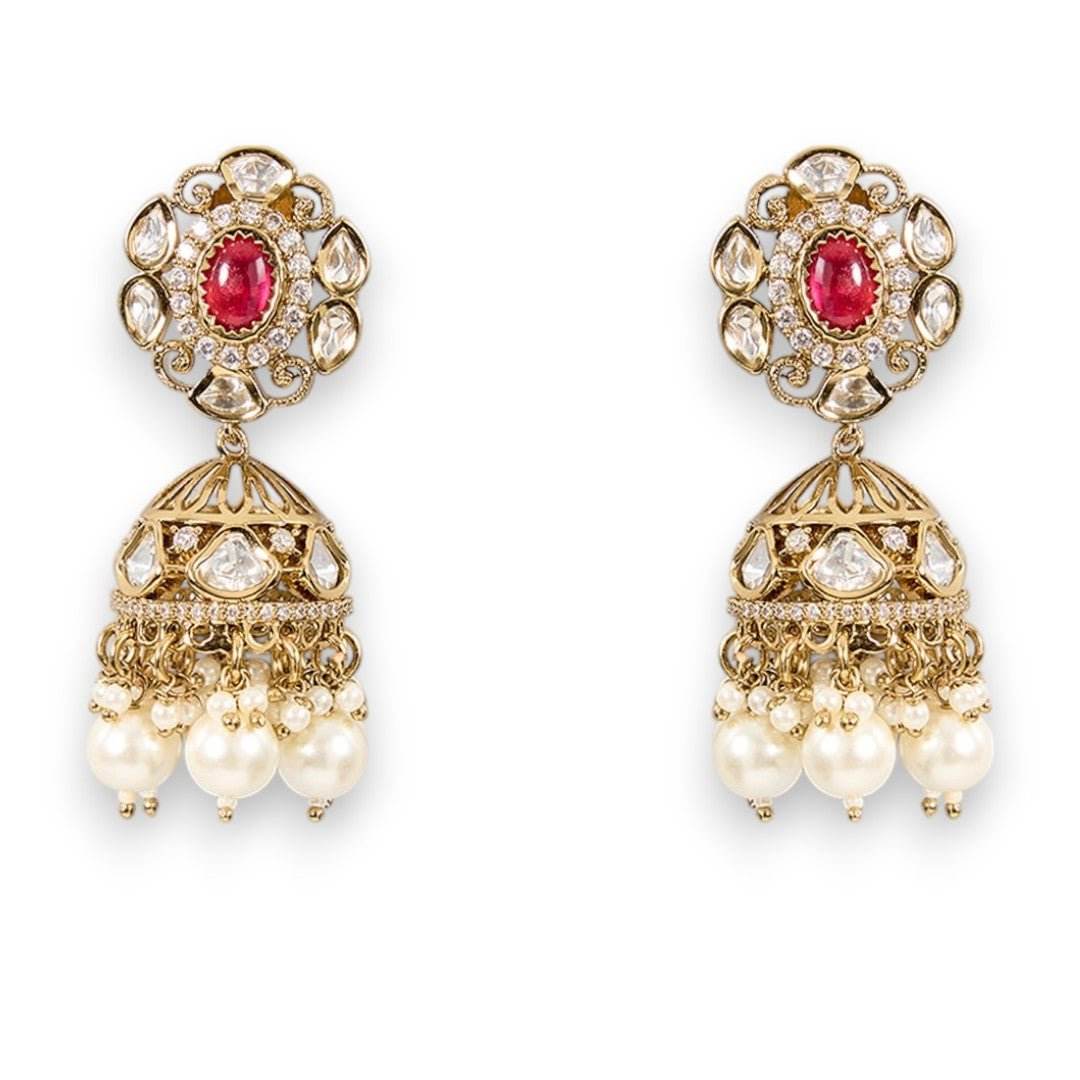 Neckpiece with Gradual Colors, Pearl Dangles, and Jhumka Ear Jewellery - Auraa Trends