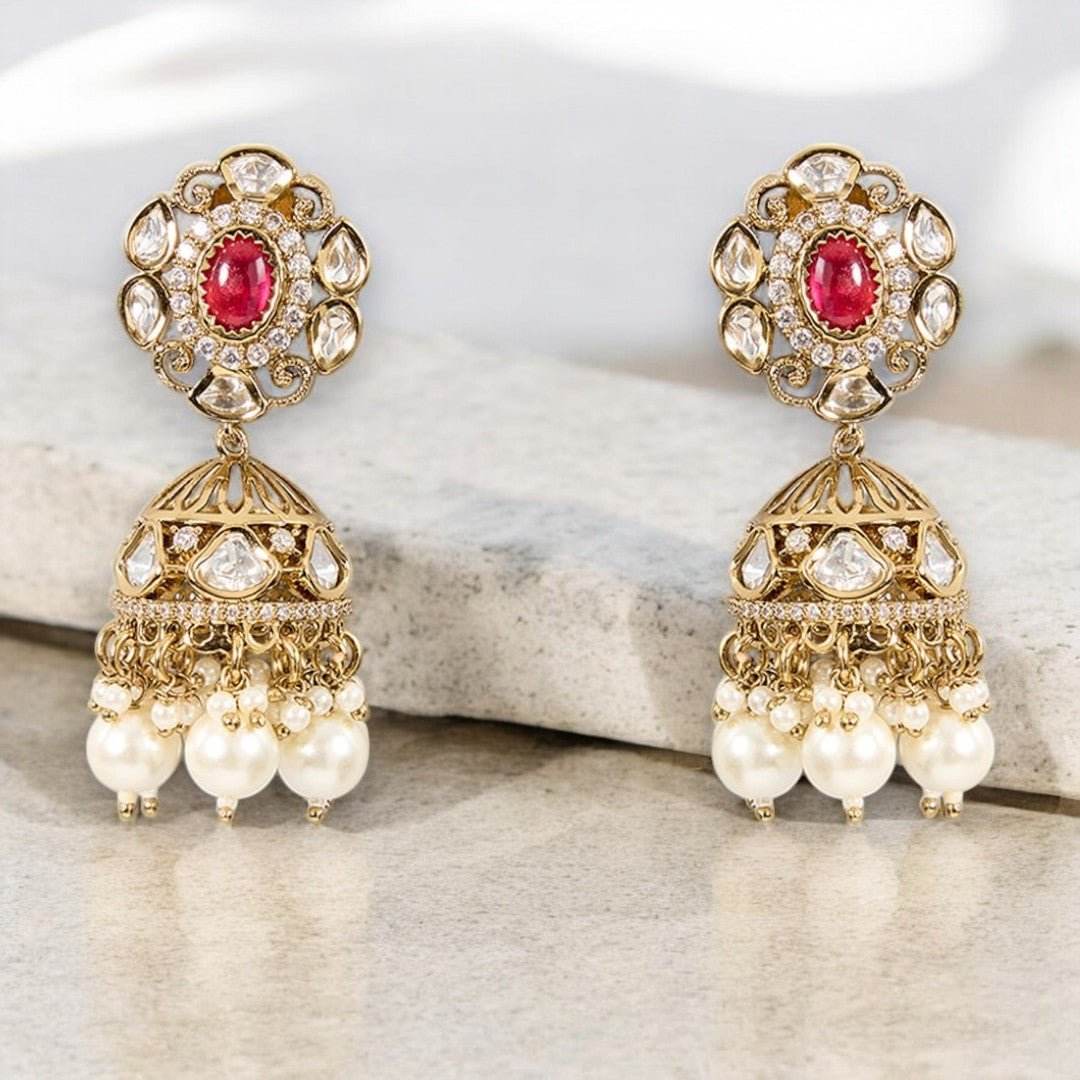 Neckpiece with Gradual Colors, Pearl Dangles, and Jhumka Ear Jewellery - Auraa Trends