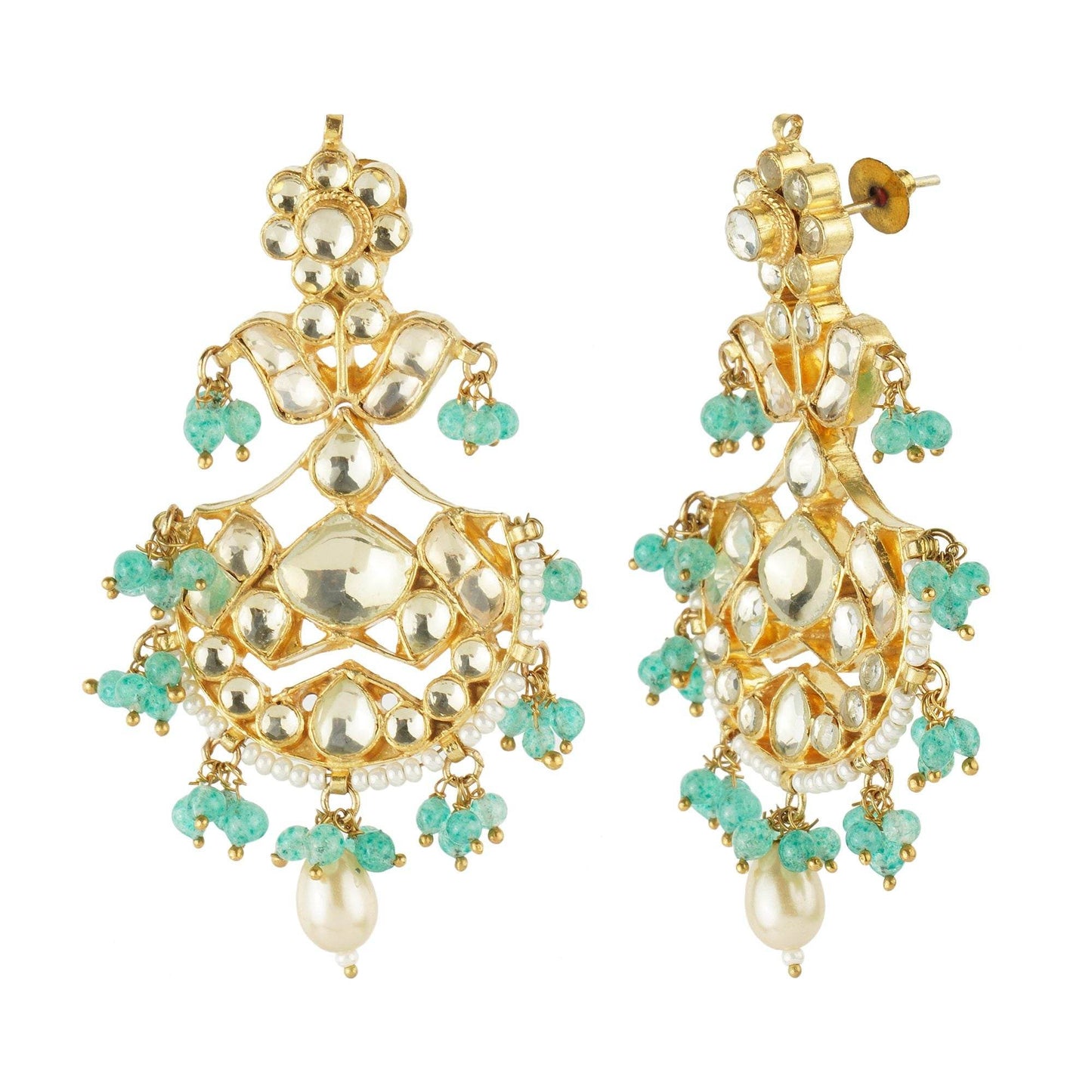 Noble Kundan Necklace Set with Green Embelishments - Auraa Trends