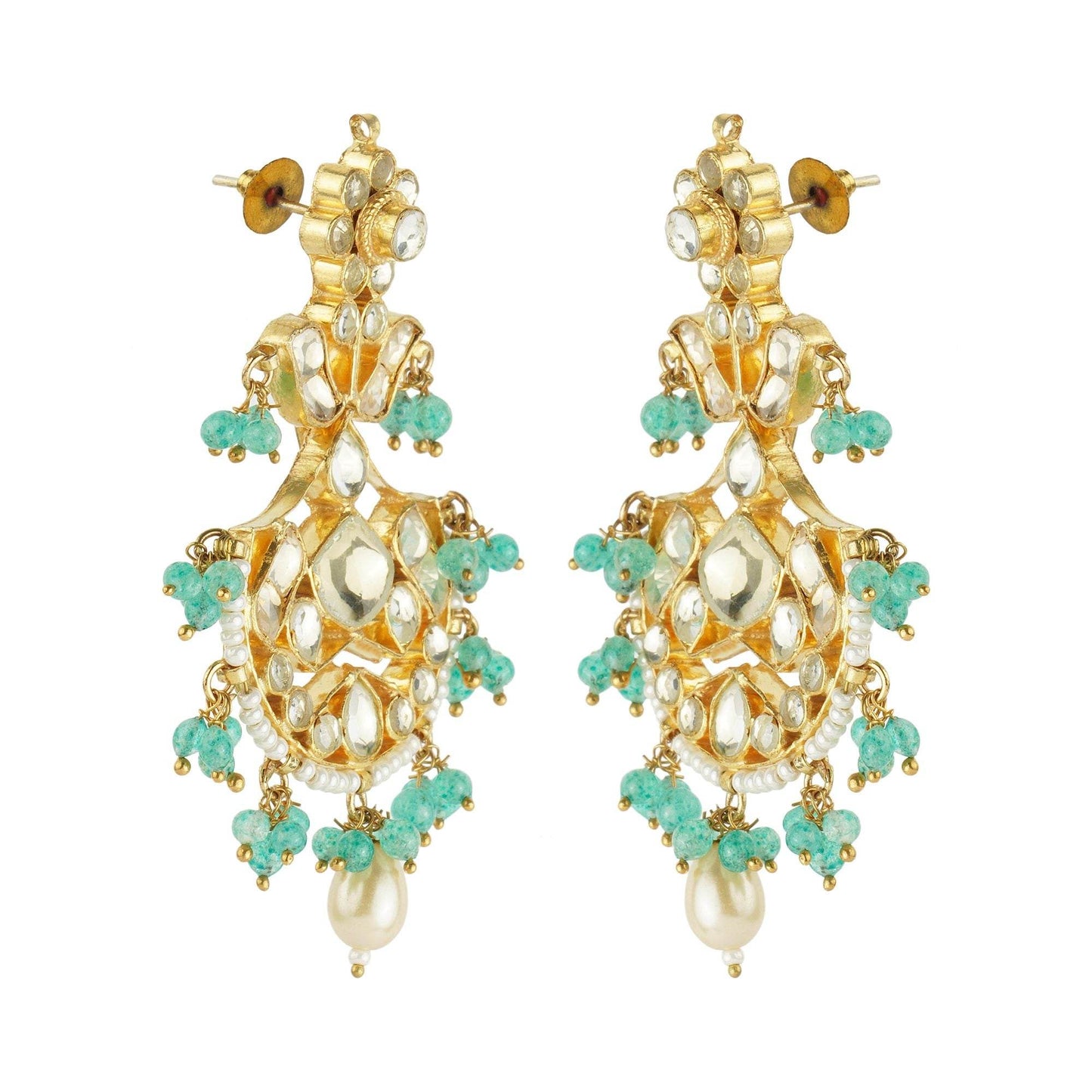 Noble Kundan Necklace Set with Green Embelishments - Auraa Trends