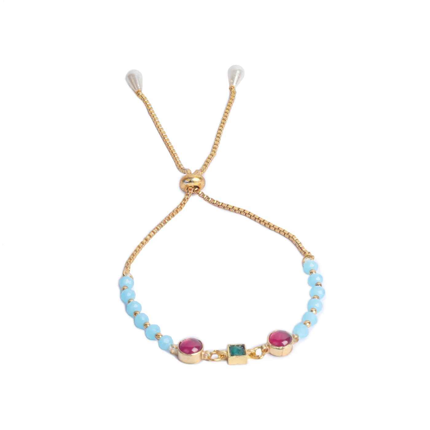 Opalescent Gold Plated Kundan Rakhi Bracelet - Auraa Trends