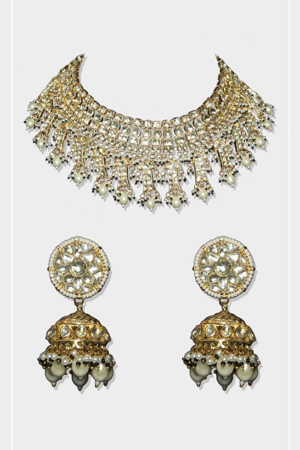 Opulent Gold Plated Kundan Necklace Set - Auraa Trends