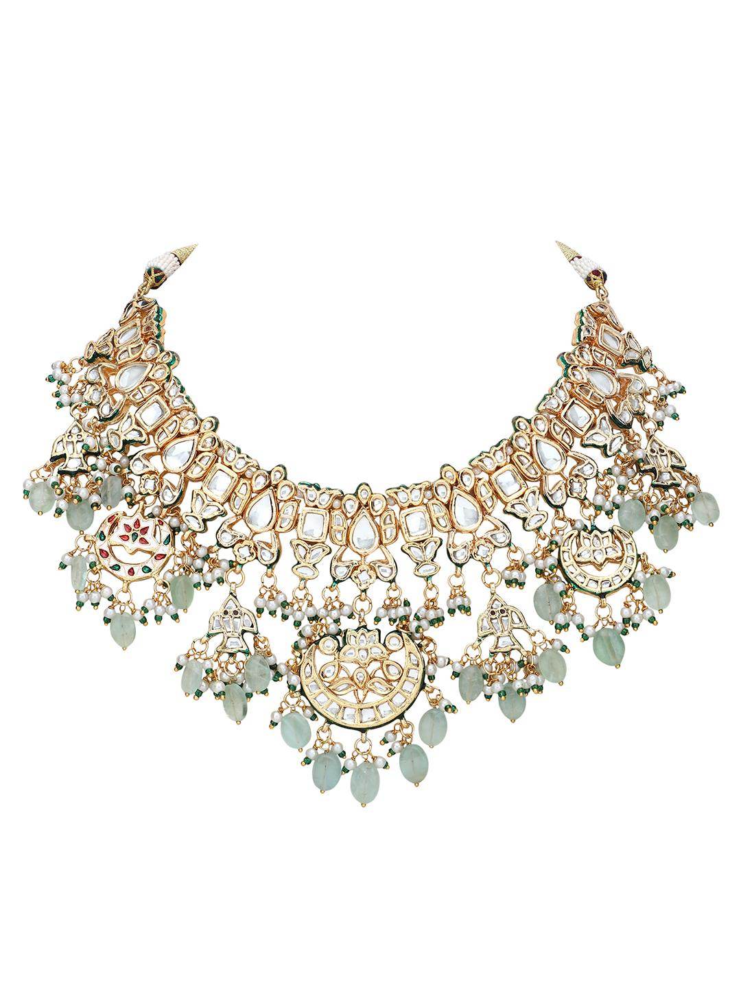 Ornate Gold Kundan Necklace Set - Auraa Trends