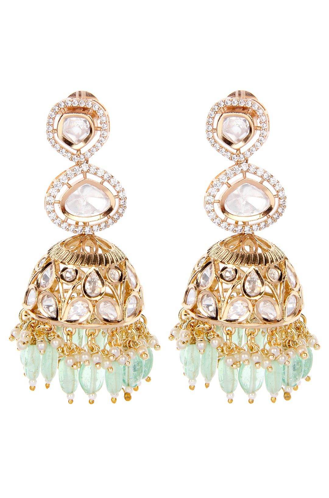 Ornate Gold Plated Kundan Jhumka Earrings - Auraa Trends