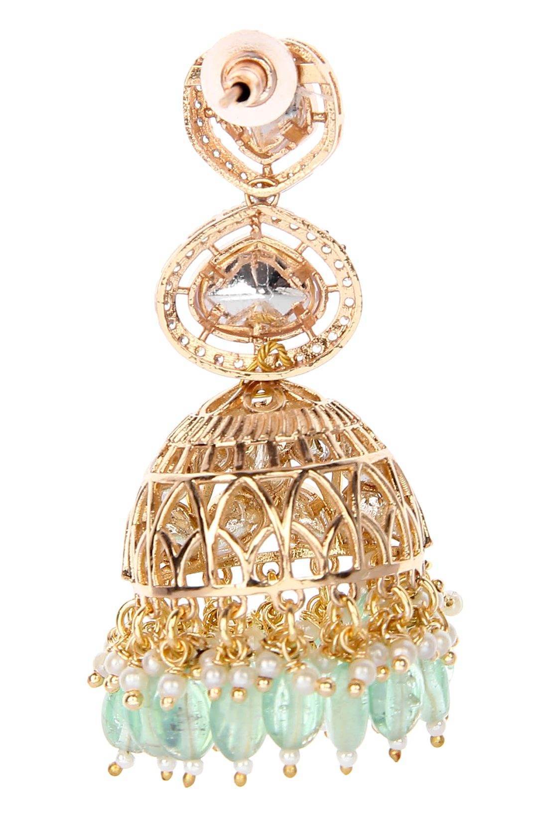 Ornate Gold Plated Kundan Jhumka Earrings - Auraa Trends