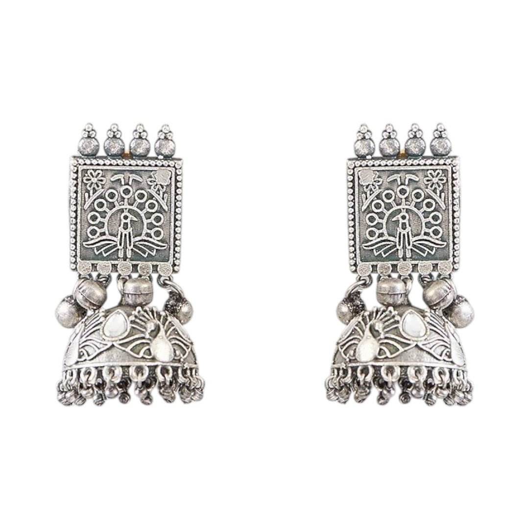 Oxidised Silver-Plated Temple Design Choker Necklace Set with Earrings for Women - Auraa Trends