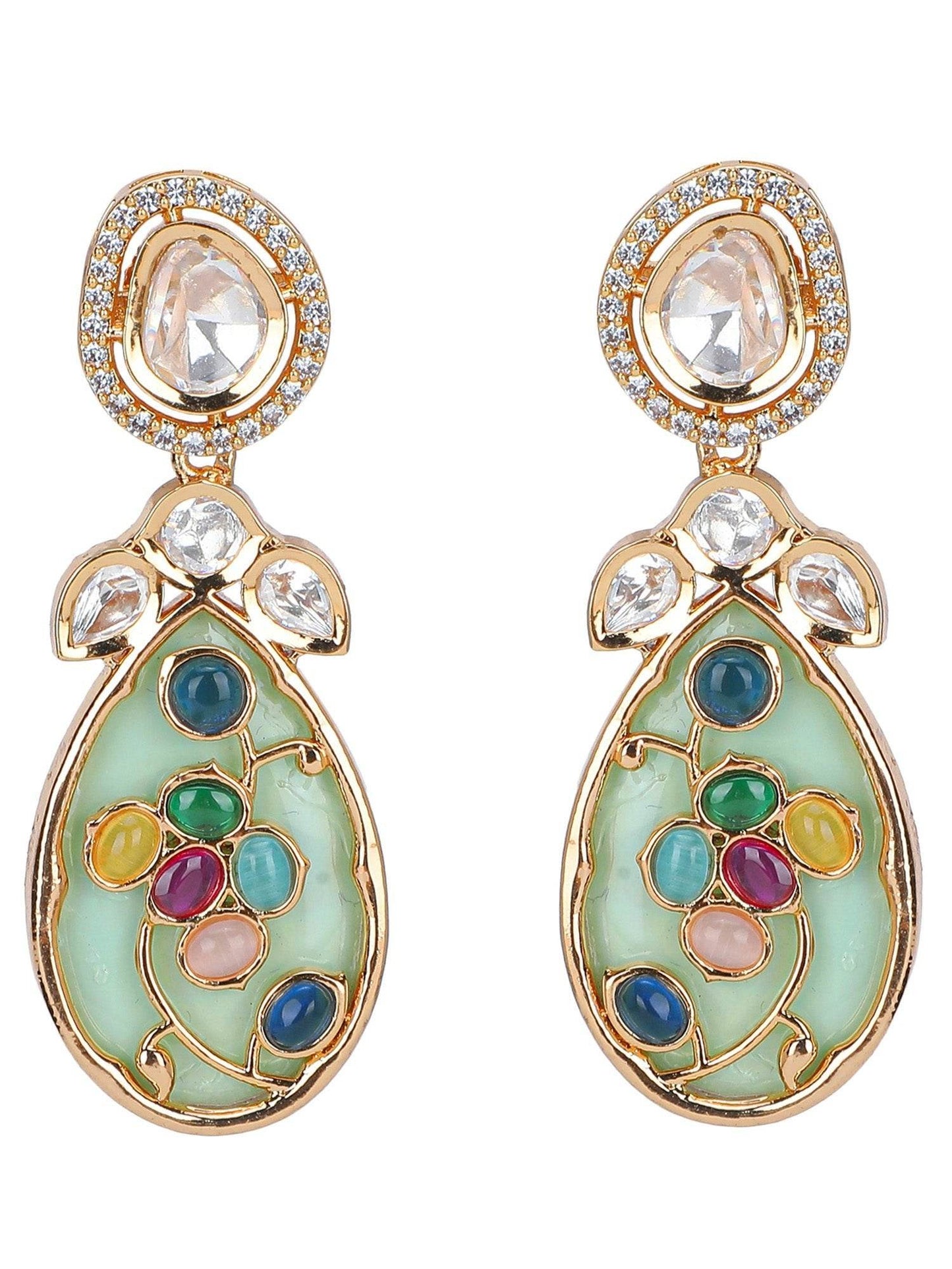 Pastel Meenakari Pendant Necklace Set with Crystal Accents - Auraa Trends