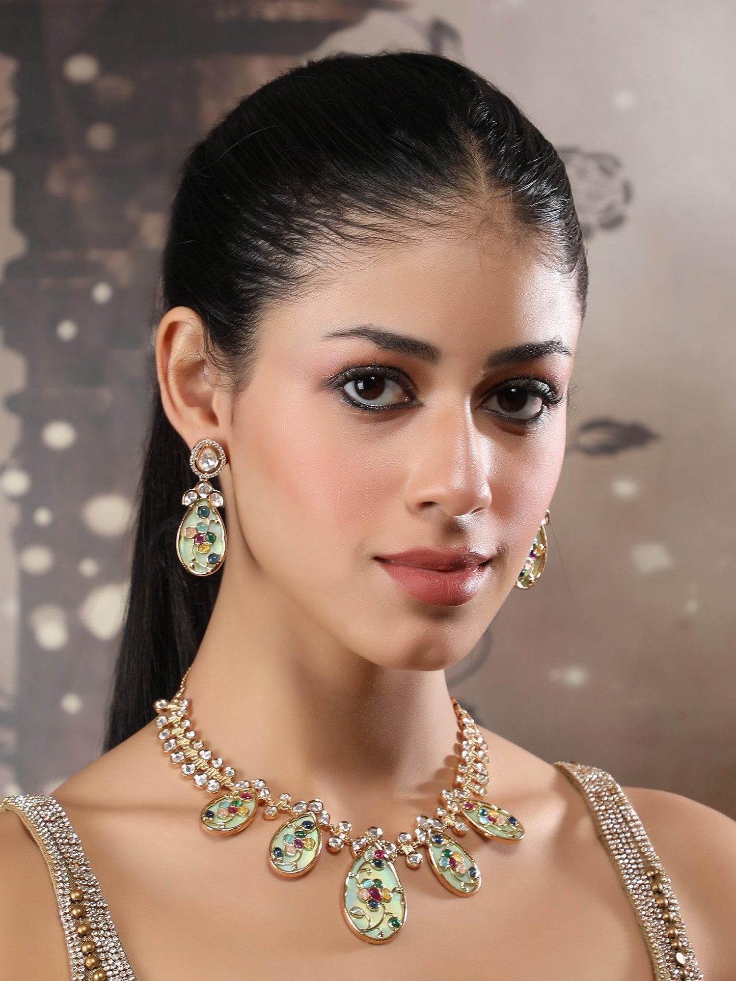 Pastel Meenakari Pendant Necklace Set with Crystal Accents - Auraa Trends