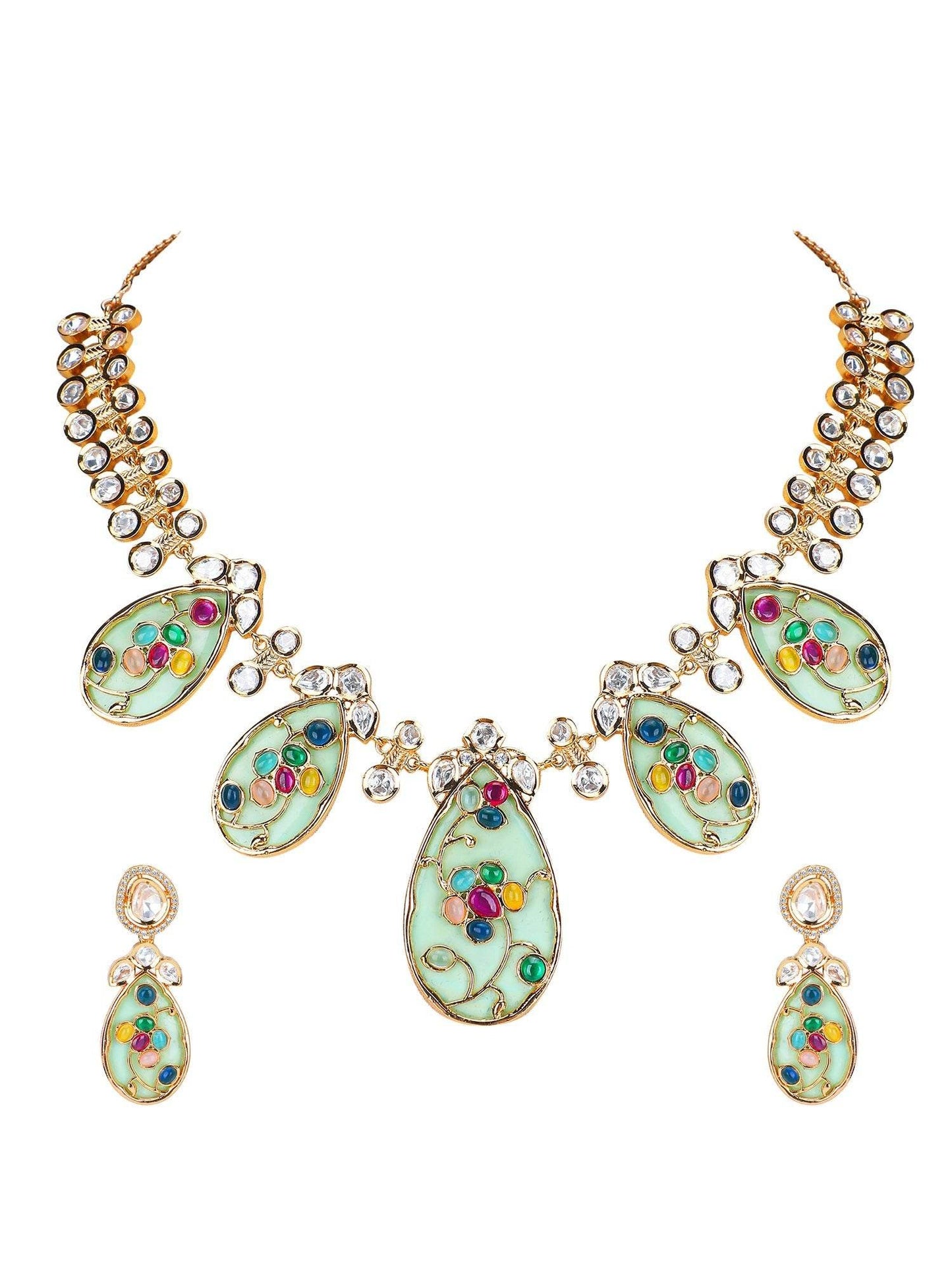 Pastel Meenakari Pendant Necklace Set with Crystal Accents - Auraa Trends