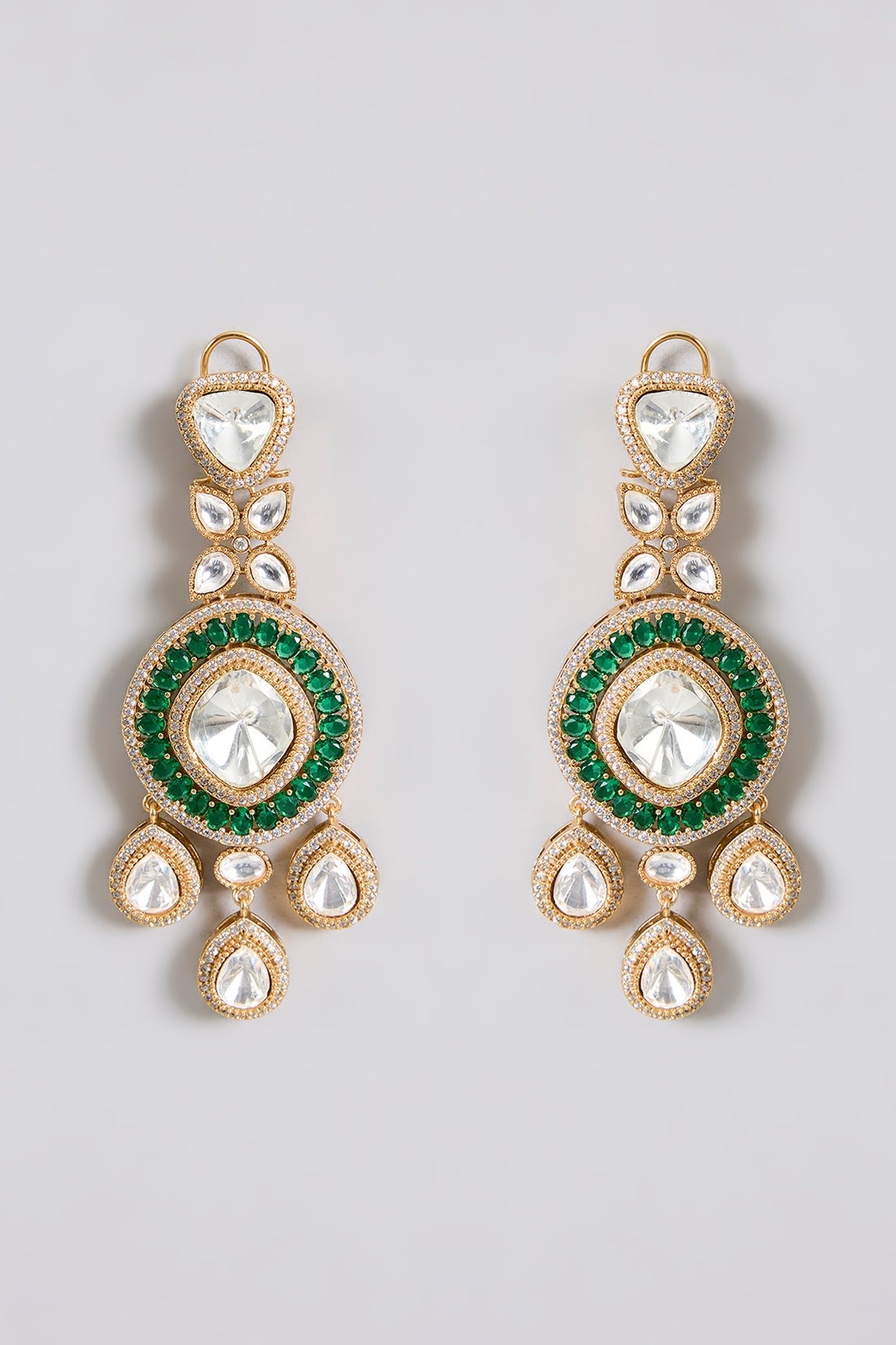 Pearl & Polki Layered Kundan Necklace Set with Green Detailing - Auraa Trends - Necklace - Kundan Necklace Green Set