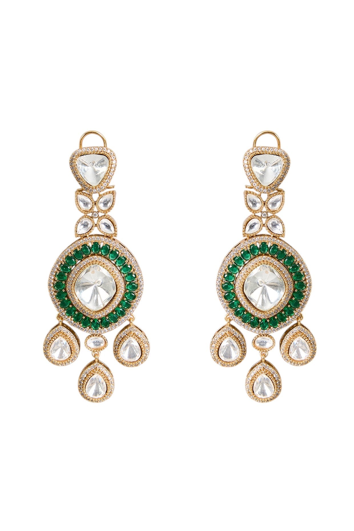 Pearl & Polki Layered Kundan Necklace Set with Green Detailing - Auraa Trends - Necklace - Kundan Necklace Green Set