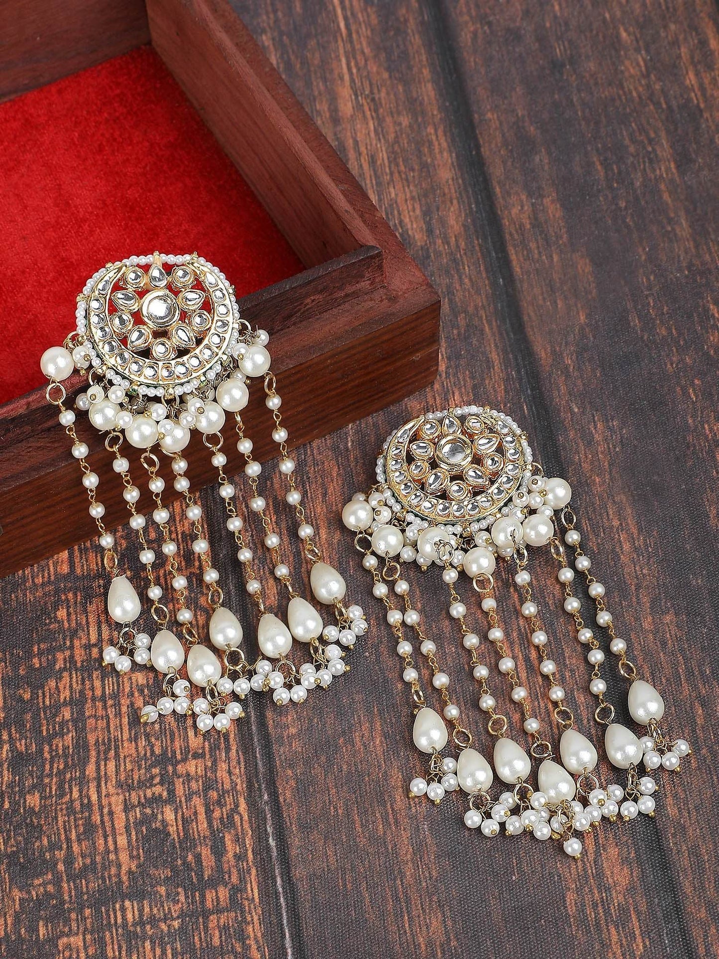 Pearl and Kundan Chandelier Earrings with Gold Plating - Auraa Trends