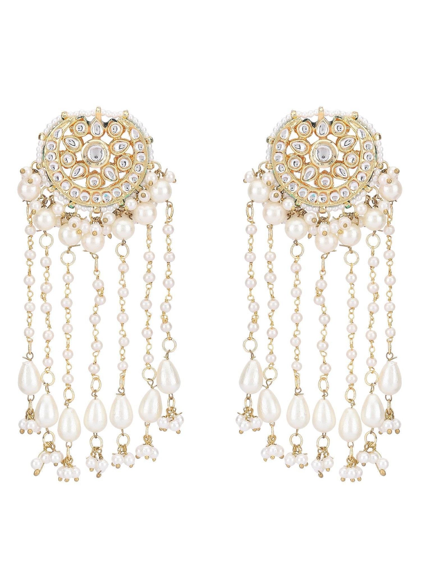 Pearl and Kundan Chandelier Earrings with Gold Plating - Auraa Trends