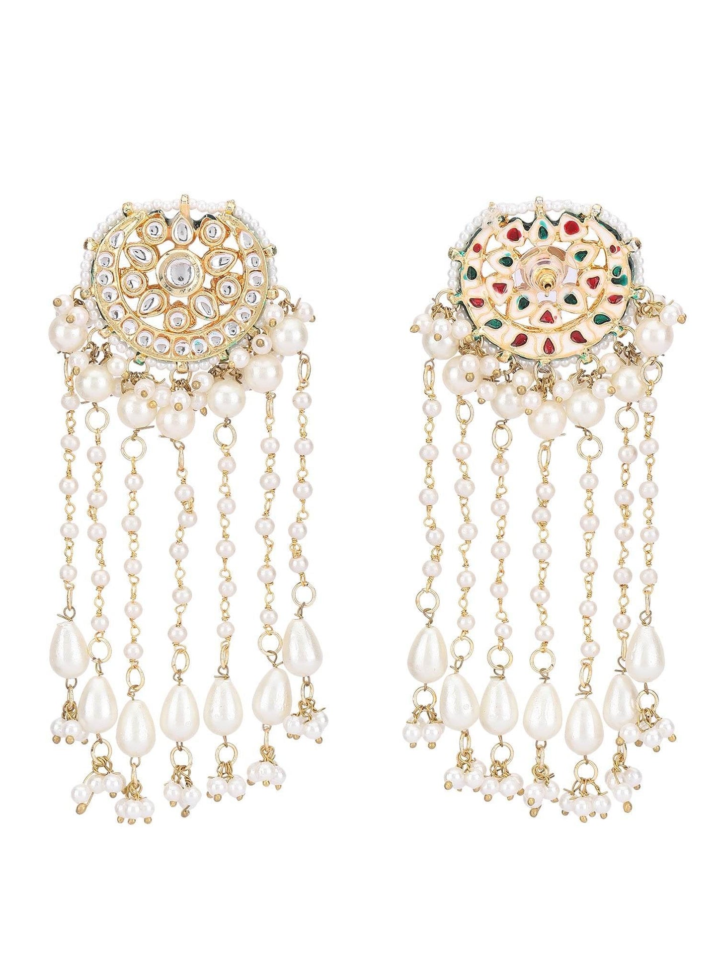 Pearl and Kundan Chandelier Earrings with Gold Plating - Auraa Trends
